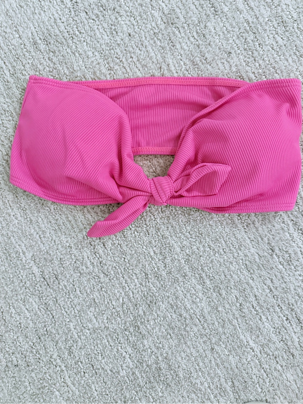 Hot Pink Ribbed Tie-Front Bandeau Top